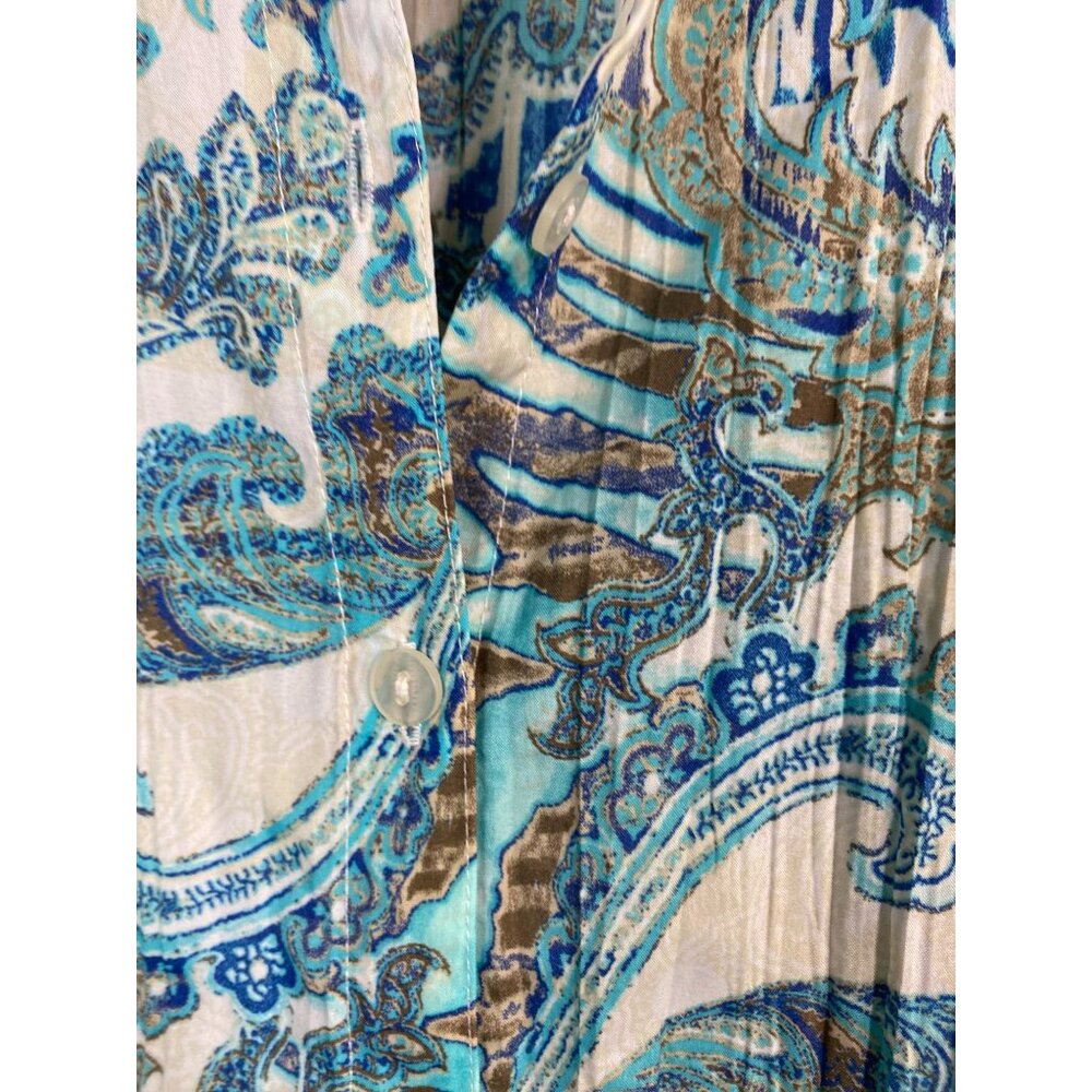 Chicos 2 Womens Paisley Button Up Top Size Large Crinkle Western Boho Blue Artsy - Picture 4 of 15